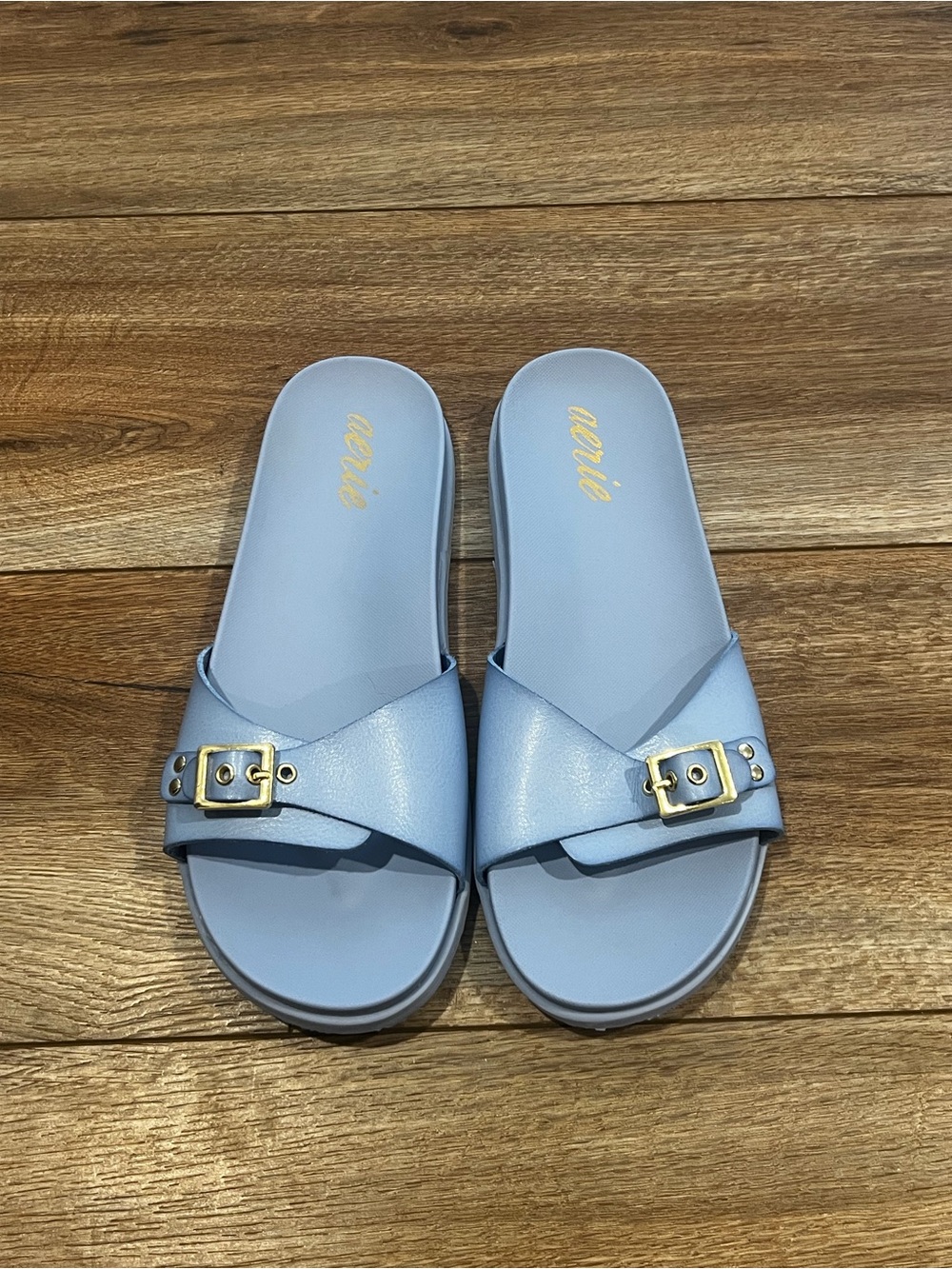 Aerie Slide On Pastel Blue Buckle Sandals Size 9 NWOT